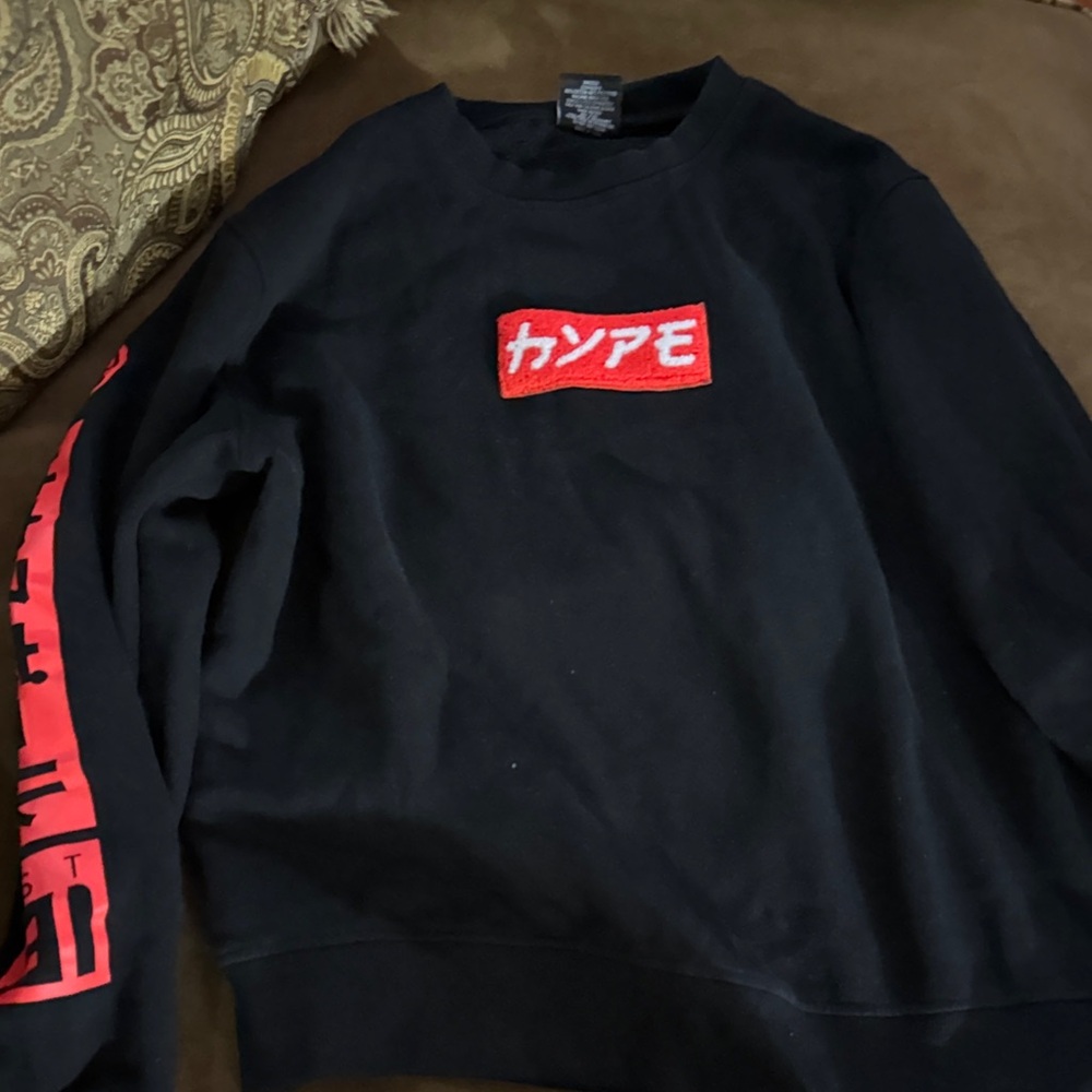 South Pole Black Crewneck Sweater with Red Chest Patch and Sleeve Graphics